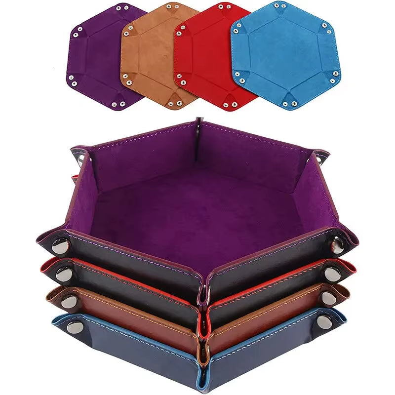 1Pc Hexagonal Dice Tray and Miscellaneous Storage Box Board Game Dice Tray Accessories Leather Dice Tower