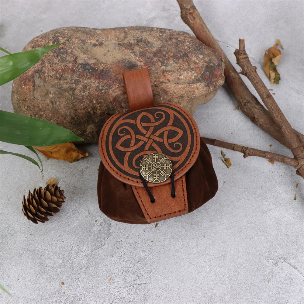 Medieval Viking Style Belt Pouch for Coins, Can Hold a Phone Vintage Waist Bag for Cosplay Accessories Embossed Woven Casual Bag