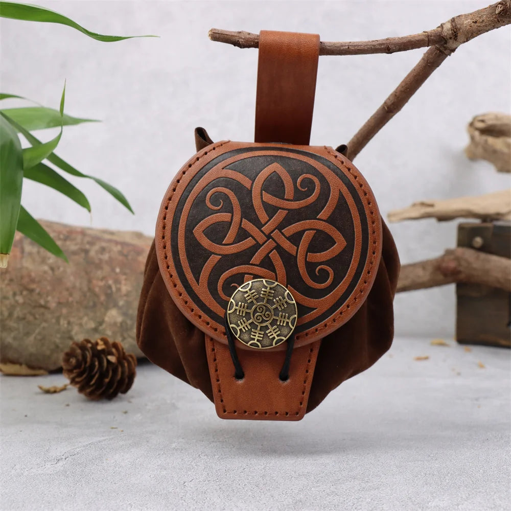 Medieval Viking Style Belt Pouch for Coins, Can Hold a Phone Vintage Waist Bag for Cosplay Accessories Embossed Woven Casual Bag