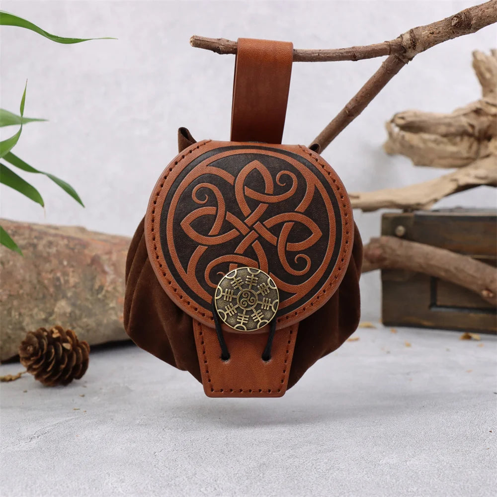Medieval Viking Style Belt Pouch for Coins, Can Hold a Phone Vintage Waist Bag for Cosplay Accessories Embossed Woven Casual Bag