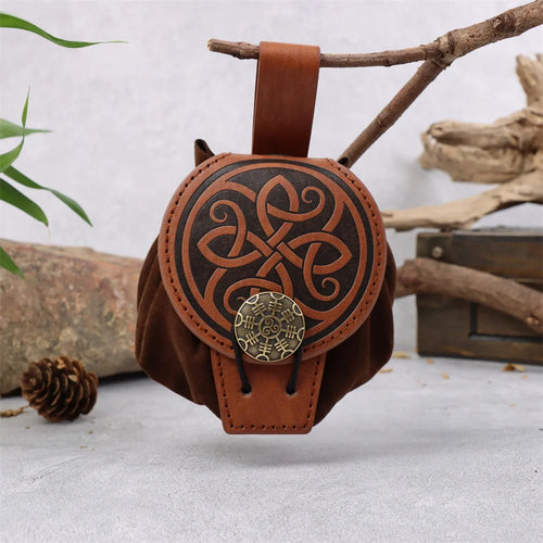 Medieval Viking Style Belt Pouch for Coins, Can Hold a Phone Vintage Waist Bag for Cosplay Accessories Embossed Woven Casual Bag
