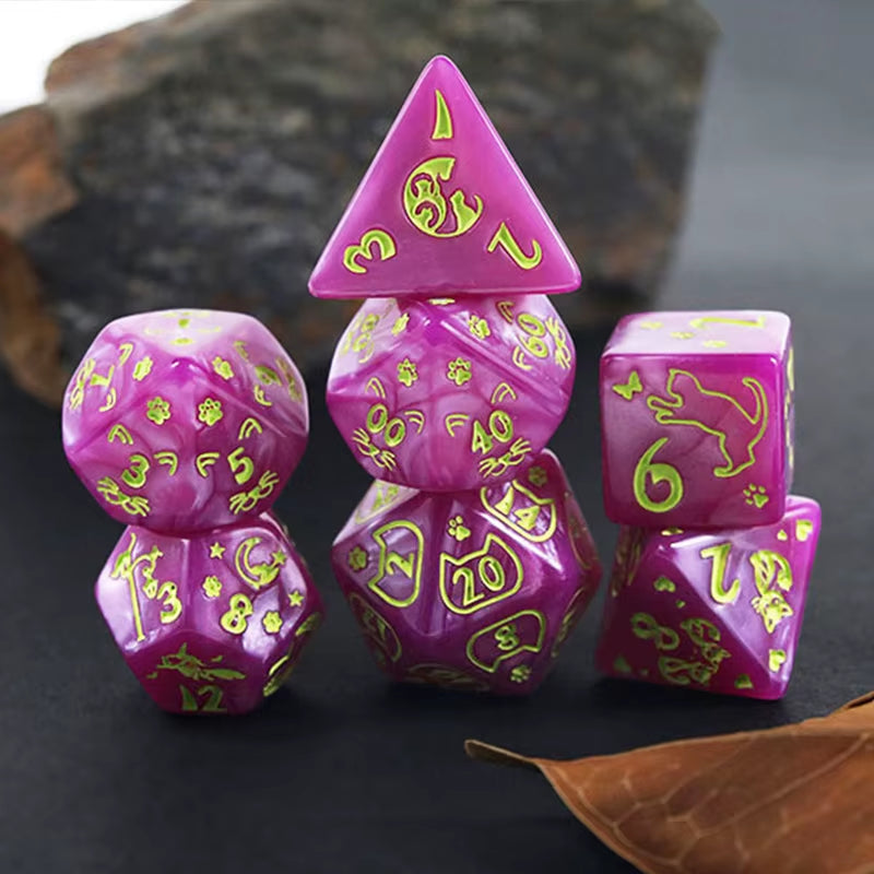 7Pcs D4/6/8/10/12/20 Multi-Sided Gem Dice Die for RPG Dungeons & Dragons DND D&D Games Set Random Color