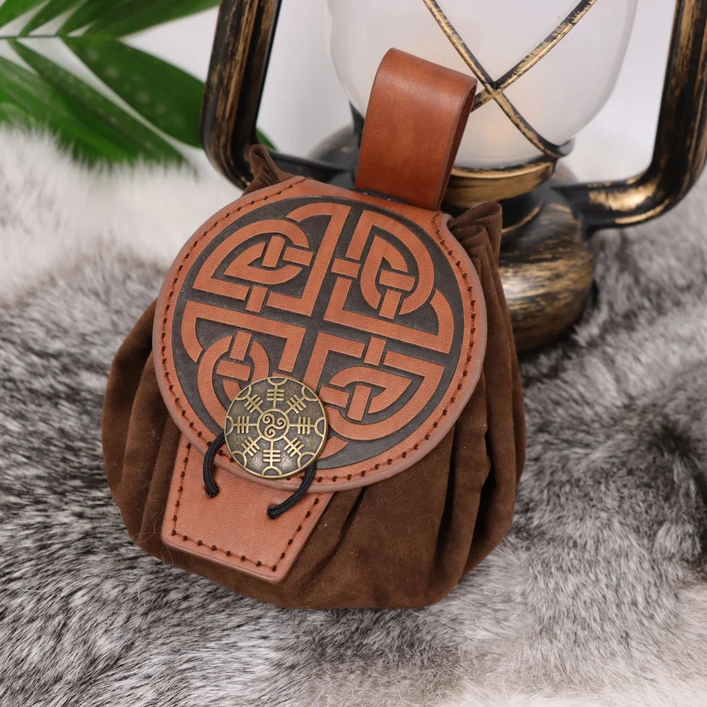 Medieval Viking Style Belt Pouch for Coins, Can Hold a Phone Vintage Waist Bag for Cosplay Accessories Embossed Woven Casual Bag