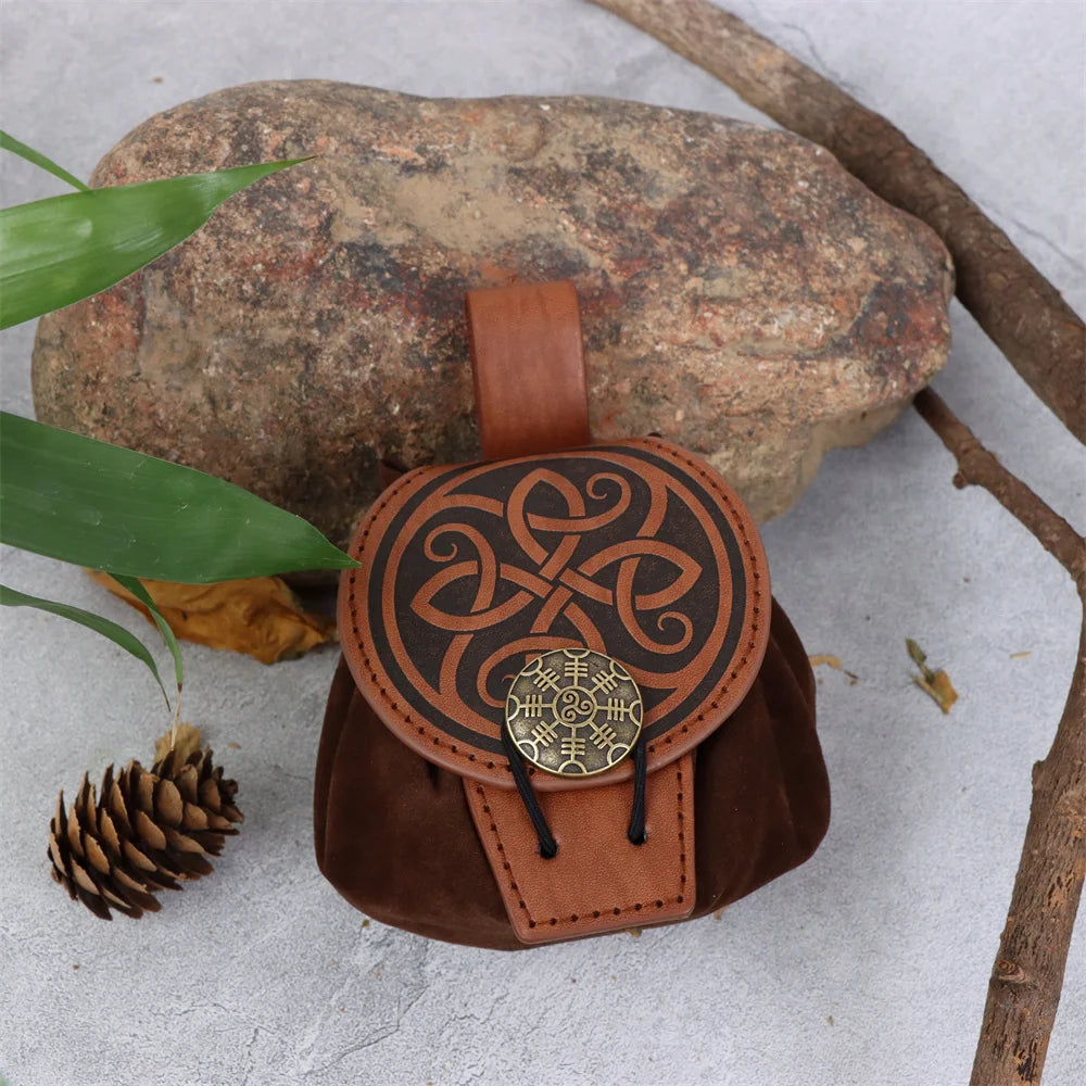 Medieval Viking Style Belt Pouch for Coins, Can Hold a Phone Vintage Waist Bag for Cosplay Accessories Embossed Woven Casual Bag