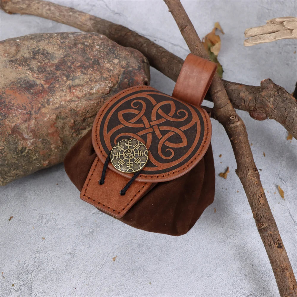 Medieval Viking Style Belt Pouch for Coins, Can Hold a Phone Vintage Waist Bag for Cosplay Accessories Embossed Woven Casual Bag